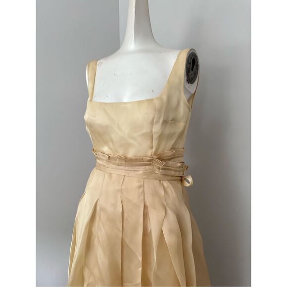 NWT AWAKE Mode Sleeveless Asymmetric Hem Silky Organza Midi Dress Beige Size FR3 - Picture 4 of 10